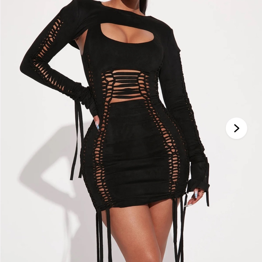 Suede Cutout Sexy Sleeveless Dress W/Bolero Set